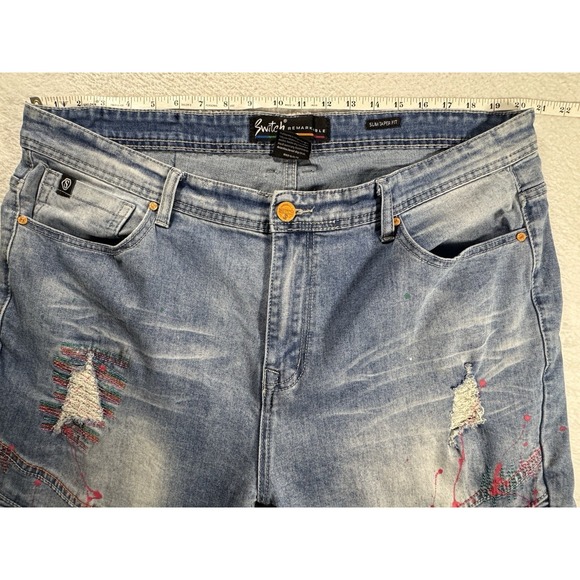 Switch Remarkable Jeans 40x32 Slim Taper Moto Distressed Paint - Picture 7 of 9